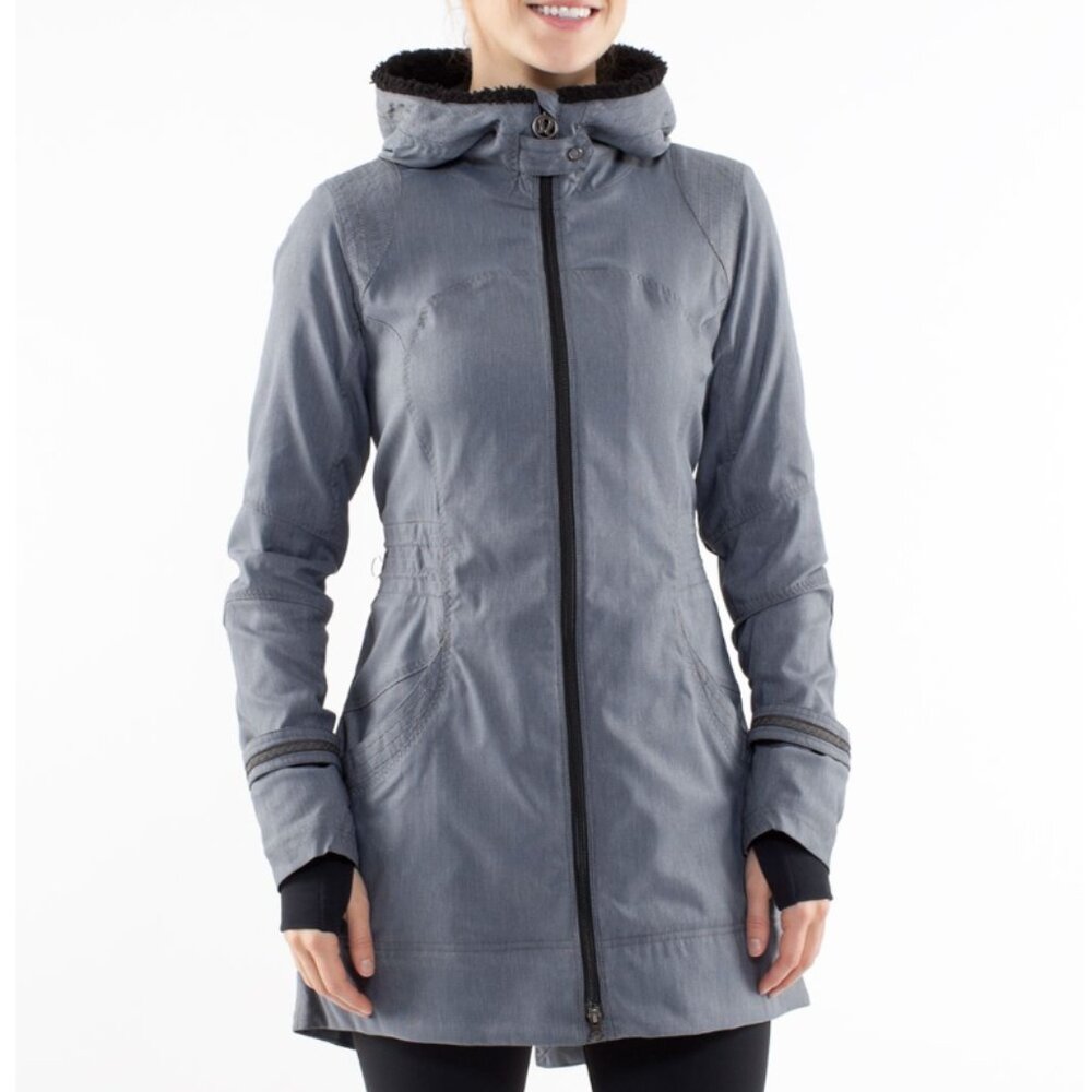 Lululemon Apres Run Anorak Hooded Jacket Black Deep Coal Herringbone Size 6